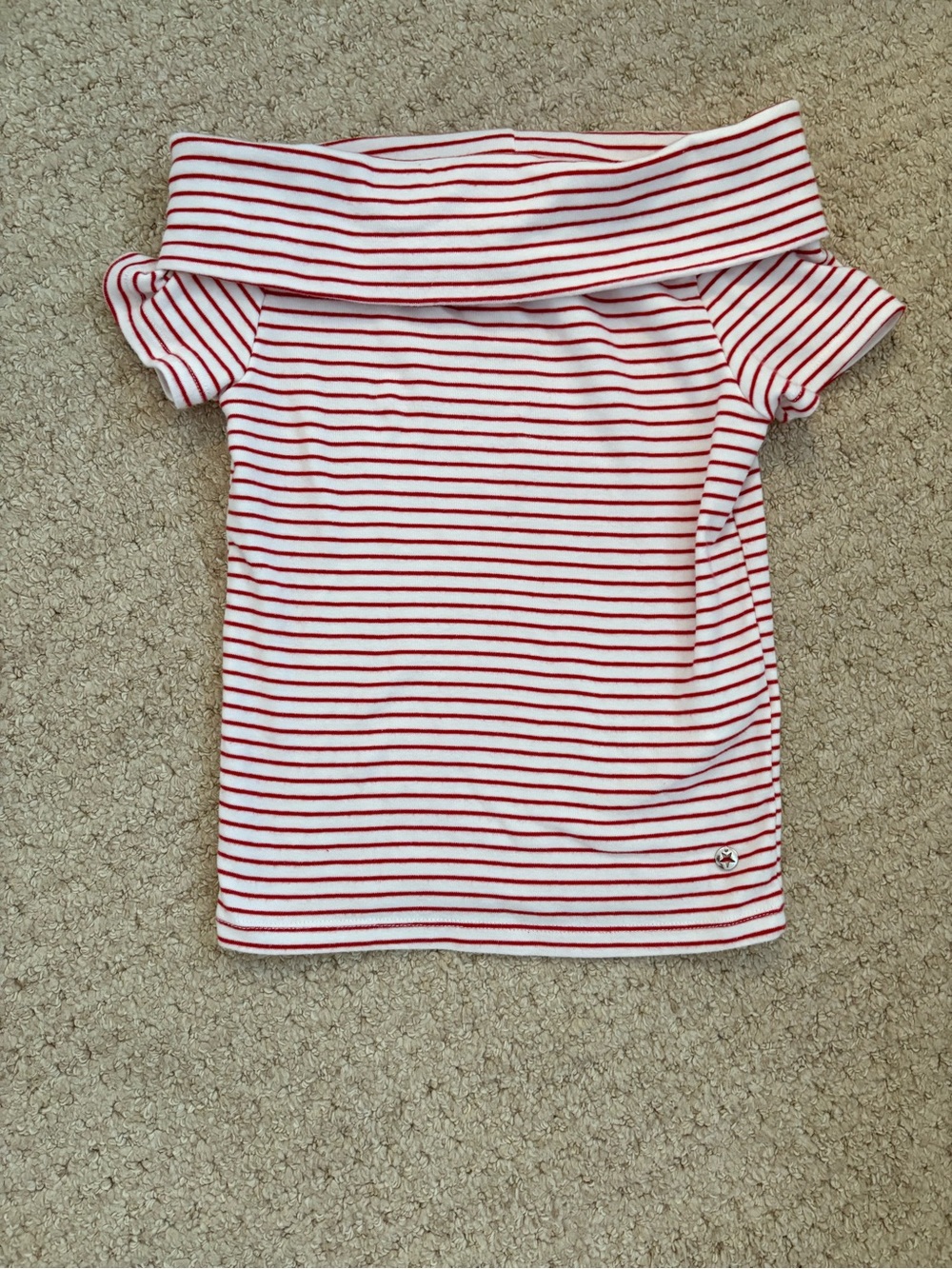 Girls Red and White Striped Zara off the Shoulder Top